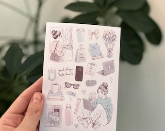 Vida en la ciudad de Nueva York, estilo de vida neoyorquino, pegatinas para diario, bullet journal de chica en tonos pastel suaves