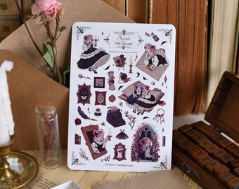 Tajemniczy stary dom, 39 szt., naklejki papierowe Vintage Faves, arkusz naklejek dla miłośników książek, dziennik czytelniczy, naklejka gotycka, tablica inspiracji Dark Academia