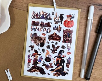 Vintage Hexen Sticker Blatt Fröhliches Halloween Gemütlich Herbst Sticker Bullet Journal Zaubertränke Kräutermischung Sachen Hexerei Halloween Day