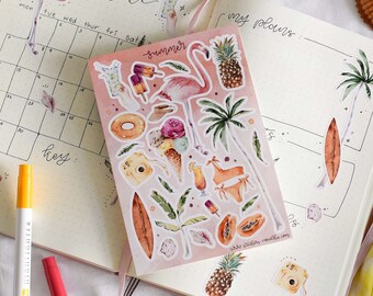 Summer Vibe Sticker Sheet: Flamingo, Ice Cream, Palm Tree BuJo Stickers