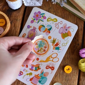 Hoja de pegatinas para bordar a mano, pegatinas para coser, hechas a mano con amor, diario basura