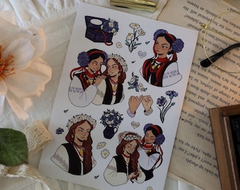 Ukrainian Folk Art Sticker Sheet – Girls in Floral Crowns