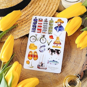 Hoja de pegatinas de Países Bajos: pegatinas de viaje holandesas, tulipanes de Holanda, pegatinas de Ámsterdam, pegatinas de países, pegatinas de Van Gogh, planos y proyectos de bricolaje.