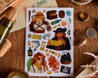 Pirate Adventure Sticker Sheet: BuJo, Scrapbook, Journaling Stickers