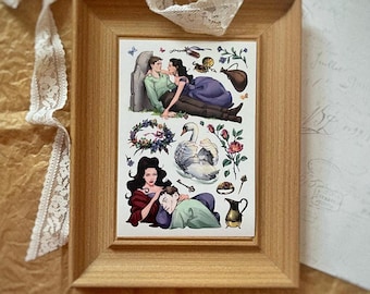 Dark Fantasy Romance Stickers, Gothic Couple Sticker Sheet, Swan Lake Ephemera, Bookish Journaling Stickers