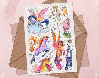 Einhorn & Pegasus Sticker Bogen, Mythische Journal Sticker