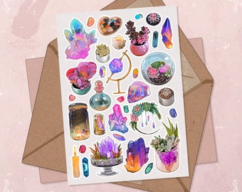 Kristalle und Sukkulenten Sticker Bogen: Magische Journal Scrapbook Sticker