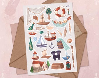 Hoja de pegatinas náuticas: álbum de recortes y diario con temática marina