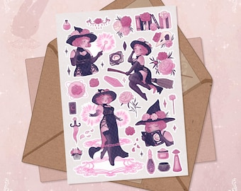 Floral Witch Sticker Sheet: Pink Peony, Gothic Magic, Body Positive Art