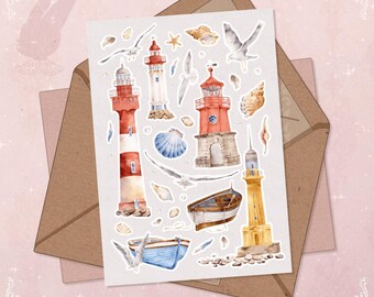 Lighthouses Sticker Sheet: Nautical Journal Planner Stickers
