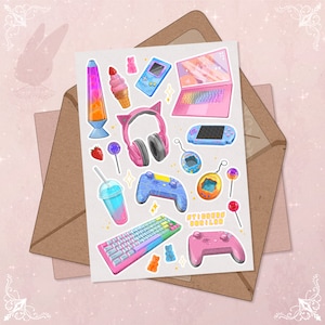 Foglio di adesivi per giocatori Gioca con me Tetris Regalo per fidanzato giocatore Adesivo per diario Scrapbook Planner Adesivi per planner colorati Kit di adesivi