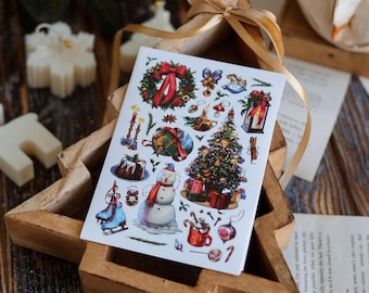 Festliche Weihnachten & Neujahr Sticker Blatt: Urlaub Journaling, Geschenkanhänger