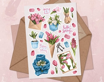 Spring Flowers Sticker Sheet – Journaling Scrapbook Stickers