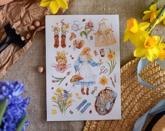 Watercolor Spring Garden Sticker Sheet: Floral Journal Stickers