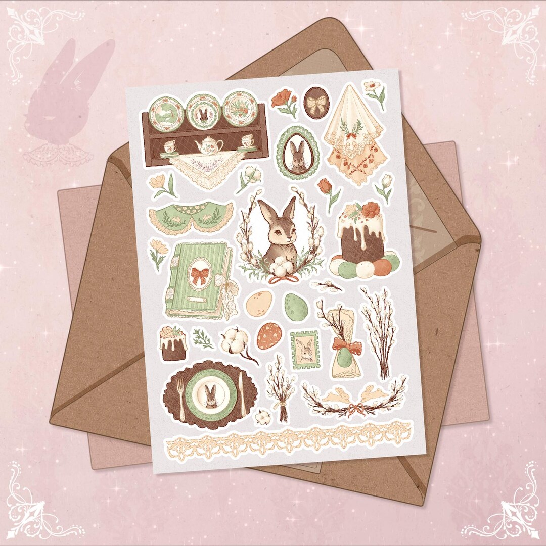 Spring Rabbit Sticker Easter Sticker Sheet Rabbit Spring Sticker Cottagecore Stickers Granny ...