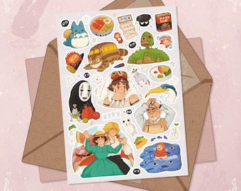 Studio Ghibli Sticker Sheet: Hand-Drawn Anime Characters - A6 Die-Cut
