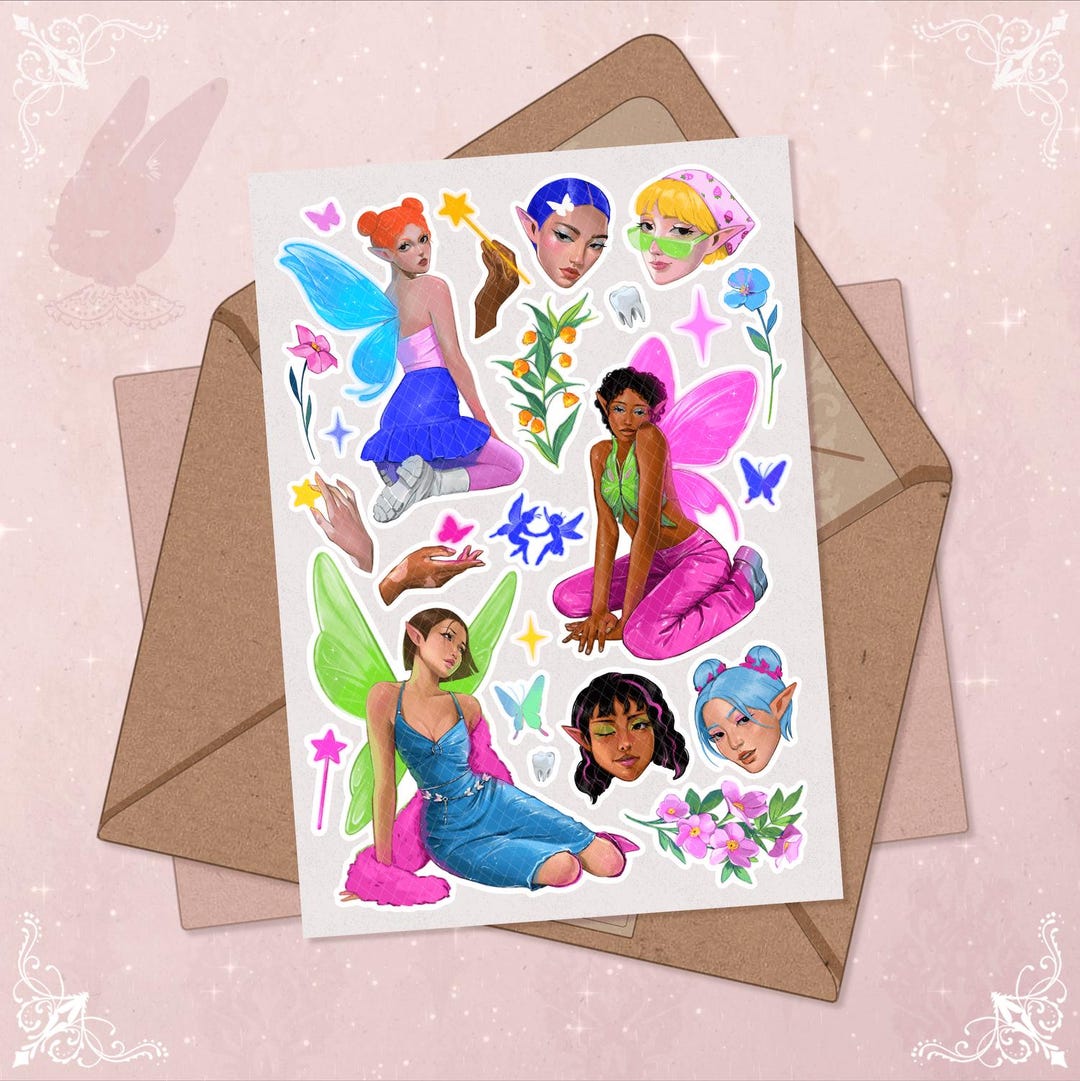 Tooth Fairy Sticker Sheet: Modern Fairies, Scrapbook Planner Stickers ...