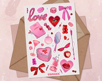 Hoja de pegatinas de San Valentín: pegatinas de amor rosas para diario
