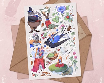 Thumbelina Sticker Sheet: Nostalgic Fairy Tale Scrapbook Decals | A6 Format 4.1" x 5.9" inches