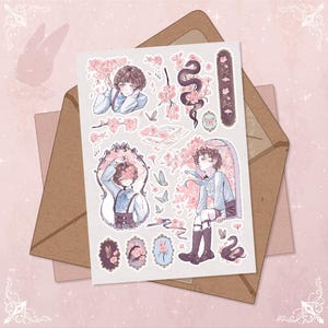 Foglio di adesivi Sakura, copertina di aprile, primavera, fiori, piani 2025, regalo per la festa della mamma, serpente, malinconia, ragazzo, album fotografico, bullet journal