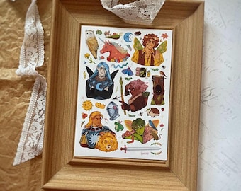 Fantasy Scrapbook Ephemera, DND Character Sticker Sheet, Elf Unicorn Fairy Stickers