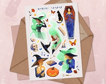 Witchy Stories Sticker Sheet, Gothic Halloween Planner Decals