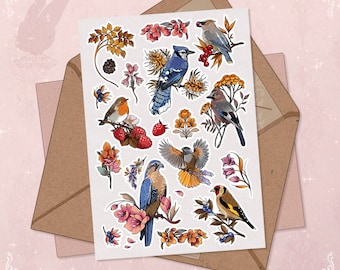 Birds and Flowers Sticker Sheet: Botanical Stationery