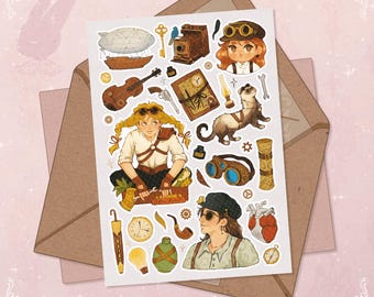 Steampunk Weasel Sticker Sheet: Scrapbook & Journaling Stickers