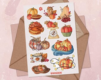 Cozy Autumn Pumpkin Sticker Sheet: Fall Hygge Scrapbooking Planner
