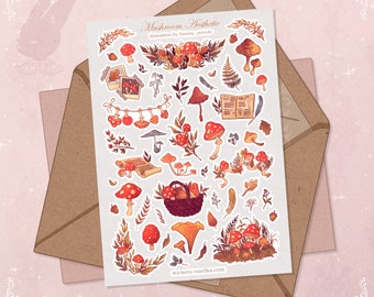 Mushroom Sticker Sheet: Vintage Autumn Journaling
