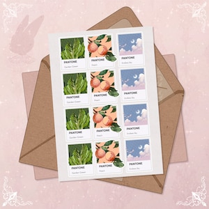 Feuille d'autocollants Pantone jardin vert pêche ciel sans fin Stickers de journal album de scrapbooking autocollants coloré été artisanat papeterie