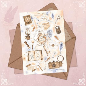 Vintage Notenblatt Schlüssel Notebook Vintage Retro Türschloss Kamera Schuppen Dekorative Schreibwaren Adorable Sticker Craft Sticker Sheet