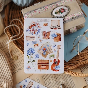 Hortensie Sticker Bogen Aquarell Blumen Botanik Musik Aufkleber Scrapbooking Junk Journal Zubehör 2025 Pläne Bullet Journal Community