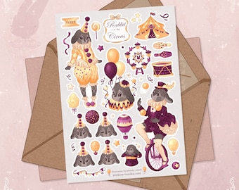 Handmade Circus Rabbit Stickers, Whimsical BuJo Stickers