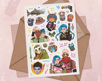 Hoja de pegatinas de fanart arcano: pegatinas de anime de Jinx y Ekko