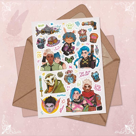 Arcane Fanart Sticker Sheet: Jinx and Ekko Anime Stickers