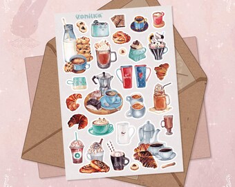 Cozy Cafe Sticker Sheet: Coffee, Pastries & Cocoa - A6 Planner Stickers