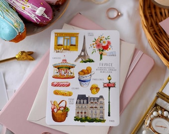 France Sticker Sheet: Paris Travel Journal, Scrapbook Stickers