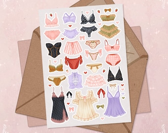 Lingerie Sticker Sheet: Cute Underwear, Bra, Nightgown Stickers