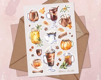 Stickers herfstdrank: aquarel herfstdranken, gezellige plannerstickers