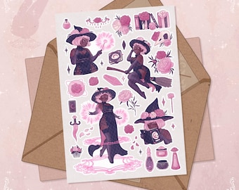 Plus Size Witch Sticker Sheet: Pink Peony Gothic Planner Stickers