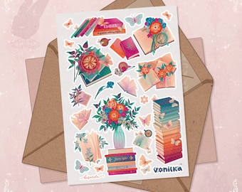 Pastel Literature Sticker Sheet: Books & Floral Planner Stickers
