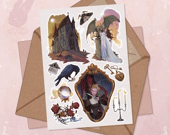 Gothic Vampire Sticker Sheet: Raven, Dark Romance, Halloween Decals