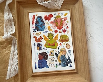 Fantasy Sticker Sheet, DND Character Stickers, Elf Knight Mage Fairy Tale Stickers