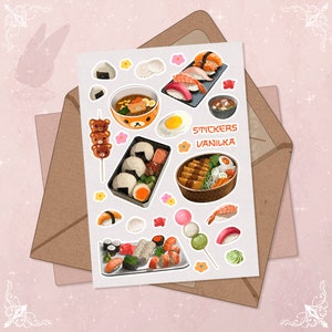 Hoja de pegatinas de comida asiática Papelería kawaii Comida japonesa Pegatinas de planificación 2025 Sushi Sashimi Ramen Sopa de miso