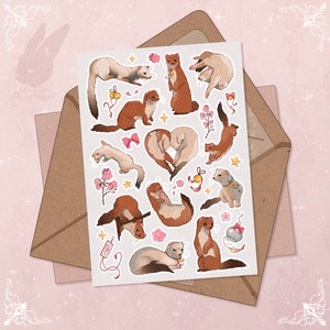 Wiesel Sticker Bogen Nerz Nerz Süß Entzückend Kuschelig Fuzzy Neugierig Journal Scrapbook Planner Sticker Botanische Pflanzen Flora