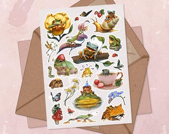 Frog Sticker Sheet: Botanical Art Stickers for Planners & Journals