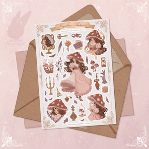 Feuille d'autocollants d'automne Royalcore Stickers fille champignon Fall Vibes Stickers agaric de mouches vintage rétro papeterie décorative confortable saison d'automne