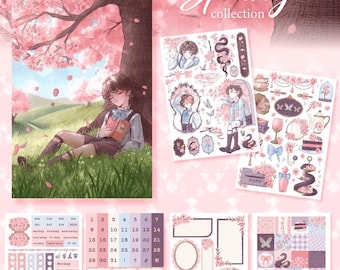Blossom Spring Collection Sticker Set Sakura Flower Aesthetic Set Sticker Sheet Pink Floral 2025 Plans Bullet Journal Scrapbook Junk Journal