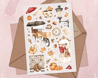 Autumn Watercolor Sticker Sheet | A6 Hygge Stickers for Book Lovers, Reading Journals & Fall Planners
